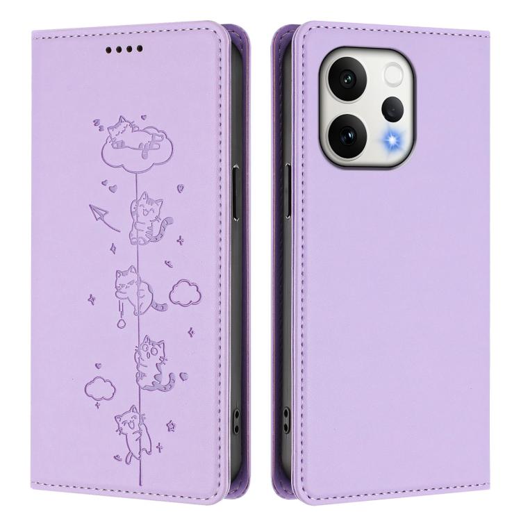 For OPPO Reno15 5G Global Cute Cats Embossed Magnetic RFID Vegan Leather Phone Case