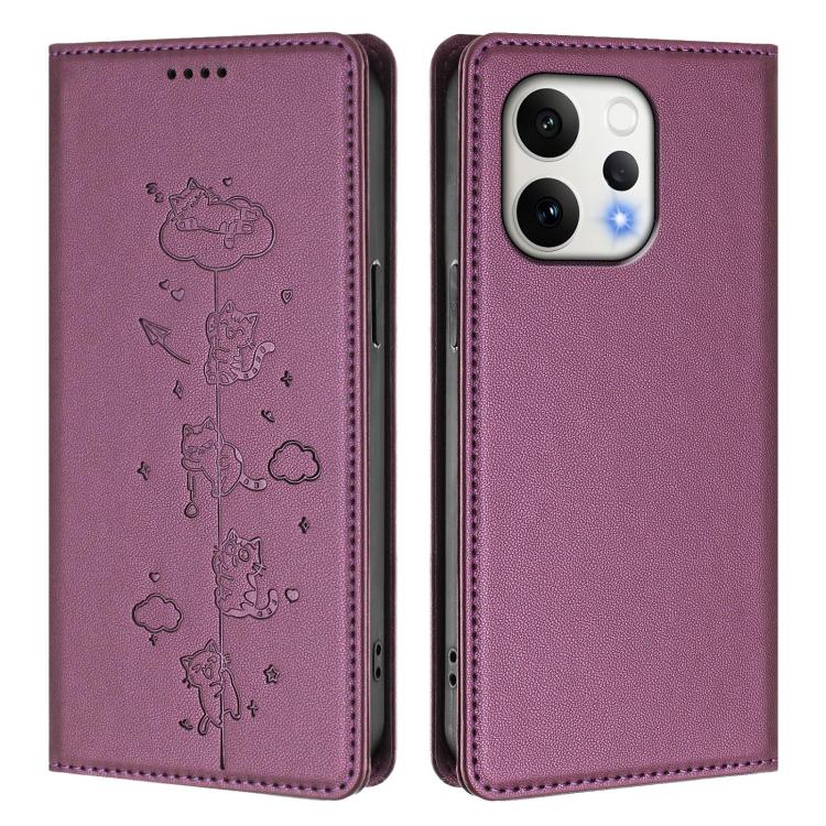 For OPPO Reno15 5G Global Cute Cats Embossed Magnetic RFID Vegan Leather Phone Case