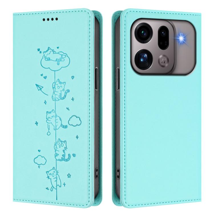 For OPPO Find X9s Pro 5G Cute Cats Embossed Magnetic RFID Vegan Leather Phone Case