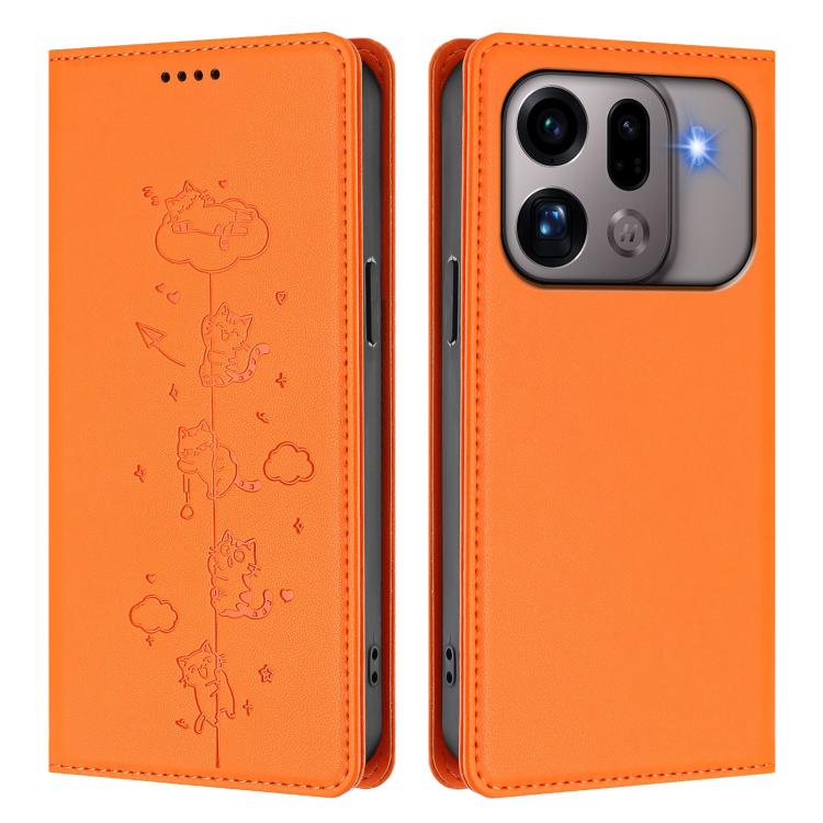 For OPPO Find X9s Pro 5G Cute Cats Embossed Magnetic RFID Vegan Leather Phone Case
