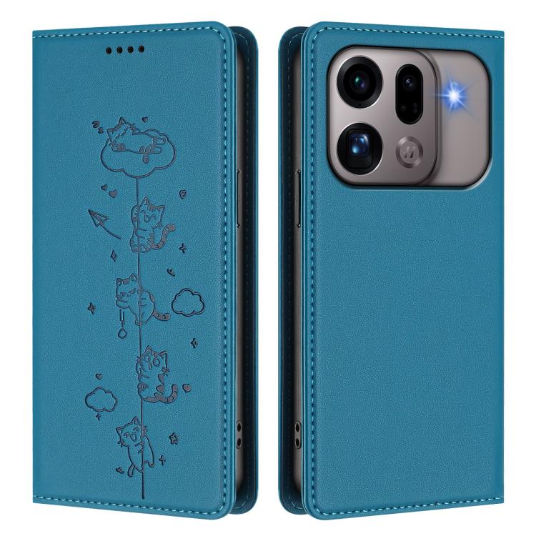 For OPPO Find X9s Pro 5G Cute Cats Embossed Magnetic RFID Vegan Leather Phone Case