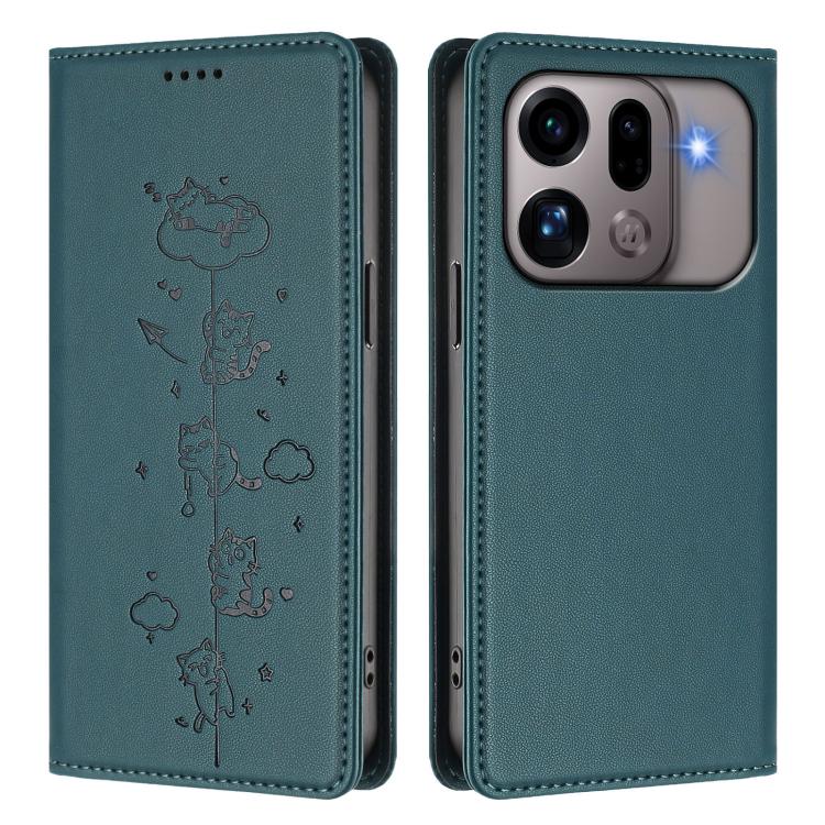 For OPPO Find X9s Pro 5G Cute Cats Embossed Magnetic RFID Vegan Leather Phone Case