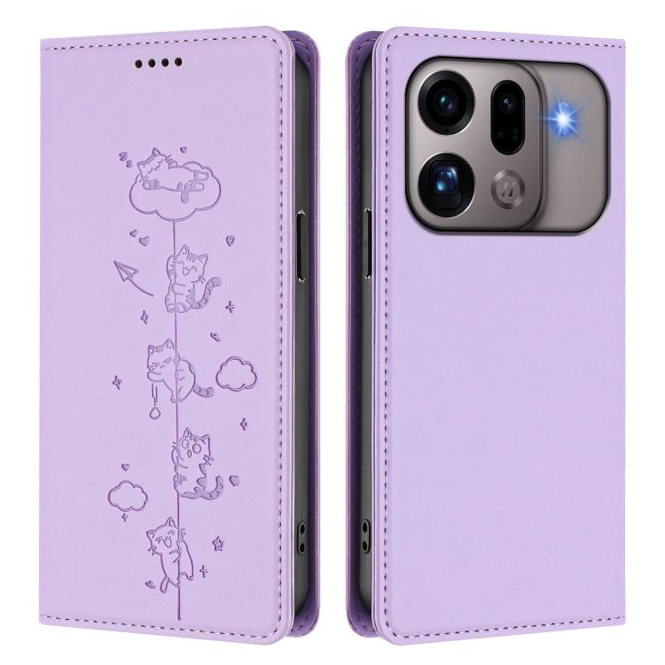 For OPPO Find X9s Pro 5G Cute Cats Embossed Magnetic RFID Vegan Leather Phone Case