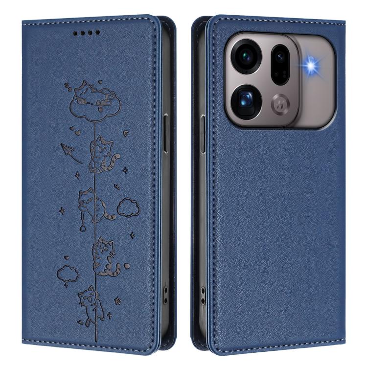 For OPPO Find X9s Pro 5G Cute Cats Embossed Magnetic RFID Vegan Leather Phone Case