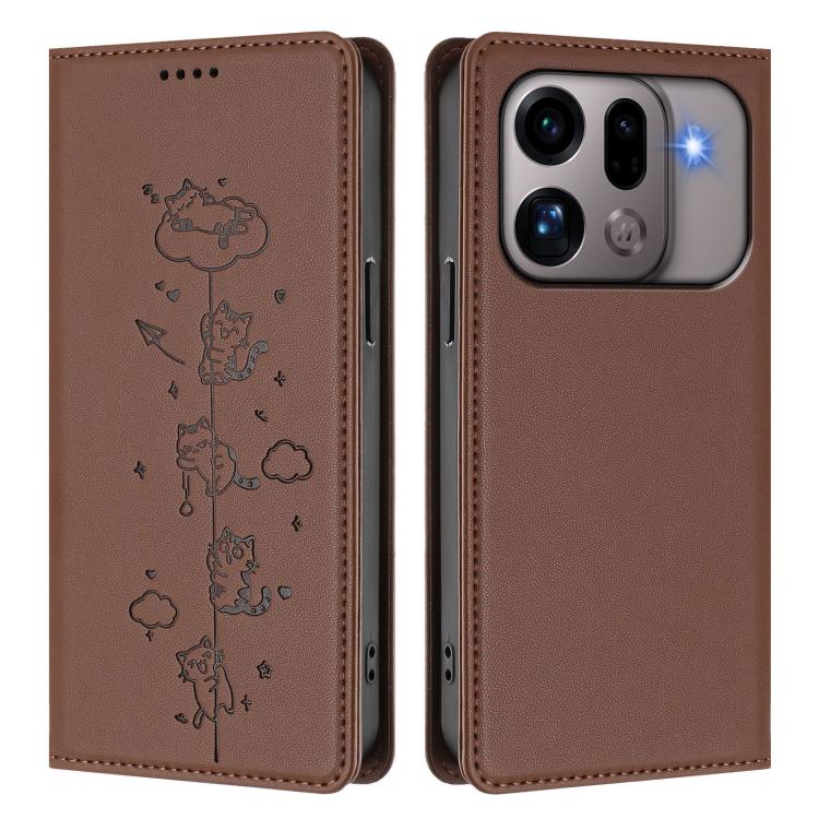 For OPPO Find X9s Pro 5G Cute Cats Embossed Magnetic RFID Vegan Leather Phone Case