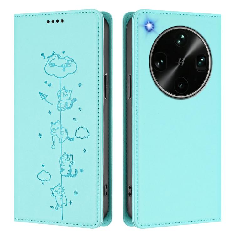 For OPPO Find X9 Ultra Cute Cats Embossed Magnetic RFID Vegan Leather Phone Case