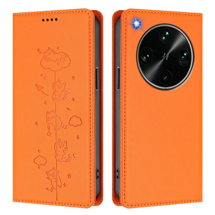 For OPPO Find X9 Ultra Cute Cats Embossed Magnetic RFID Vegan Leather Phone Case