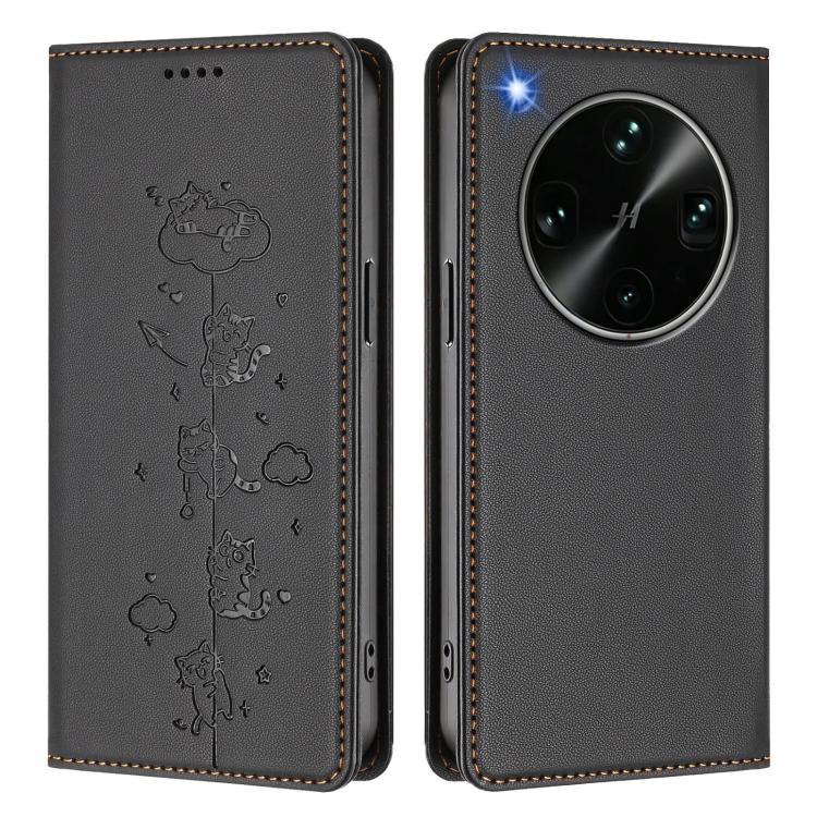 For OPPO Find X9 Ultra Cute Cats Embossed Magnetic RFID Vegan Leather Phone Case