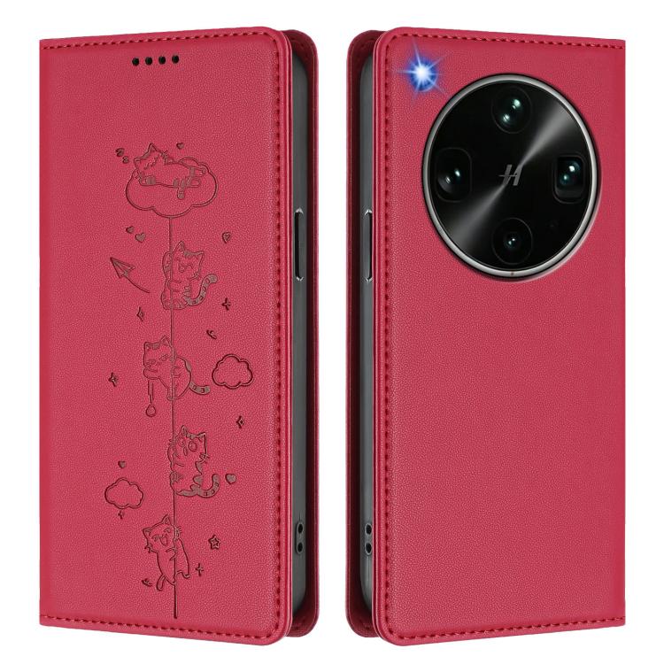 For OPPO Find X9 Ultra Cute Cats Embossed Magnetic RFID Vegan Leather Phone Case