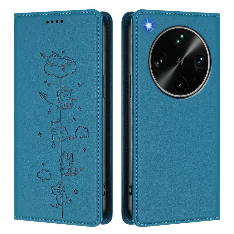 For OPPO Find X9 Ultra Cute Cats Embossed Magnetic RFID Vegan Leather Phone Case