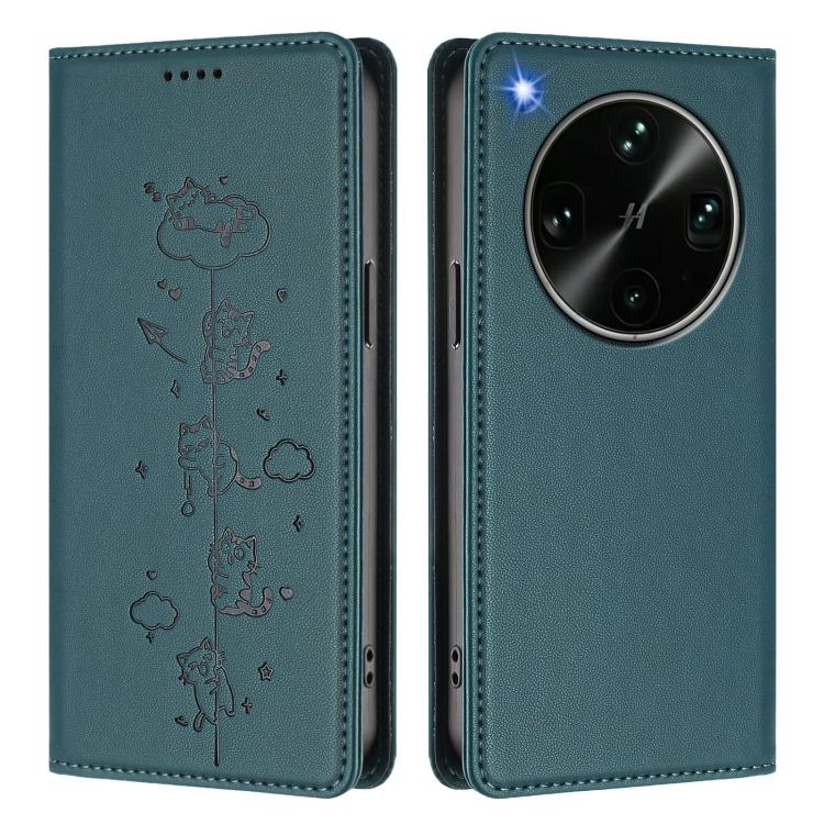For OPPO Find X9 Ultra Cute Cats Embossed Magnetic RFID Vegan Leather Phone Case