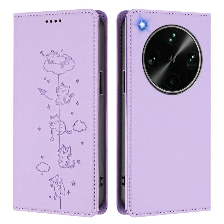 For OPPO Find X9 Ultra Cute Cats Embossed Magnetic RFID Vegan Leather Phone Case