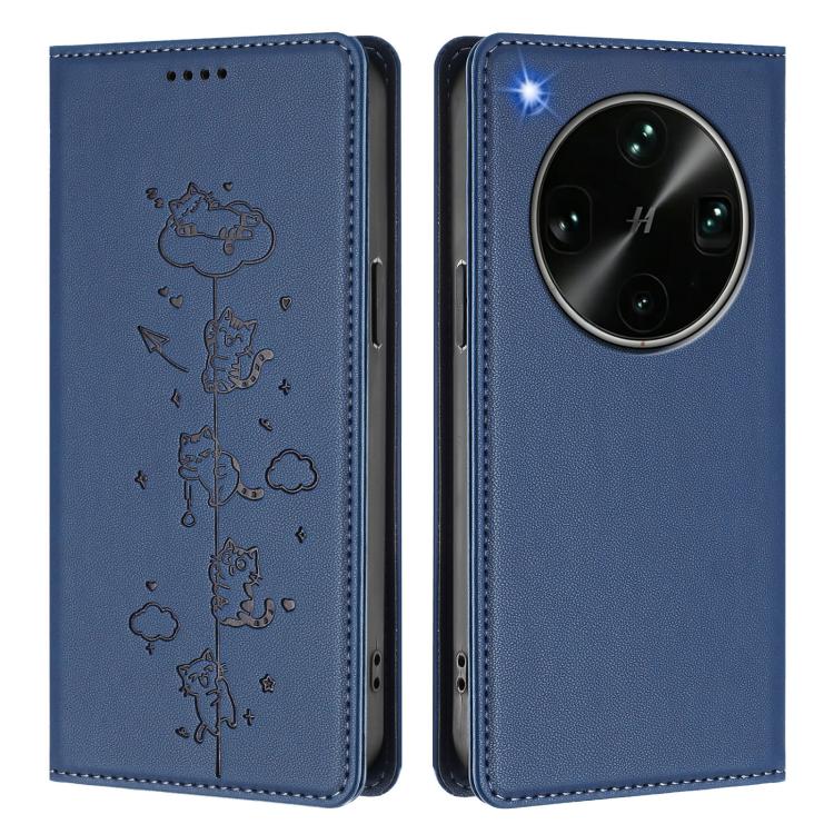 For OPPO Find X9 Ultra Cute Cats Embossed Magnetic RFID Vegan Leather Phone Case