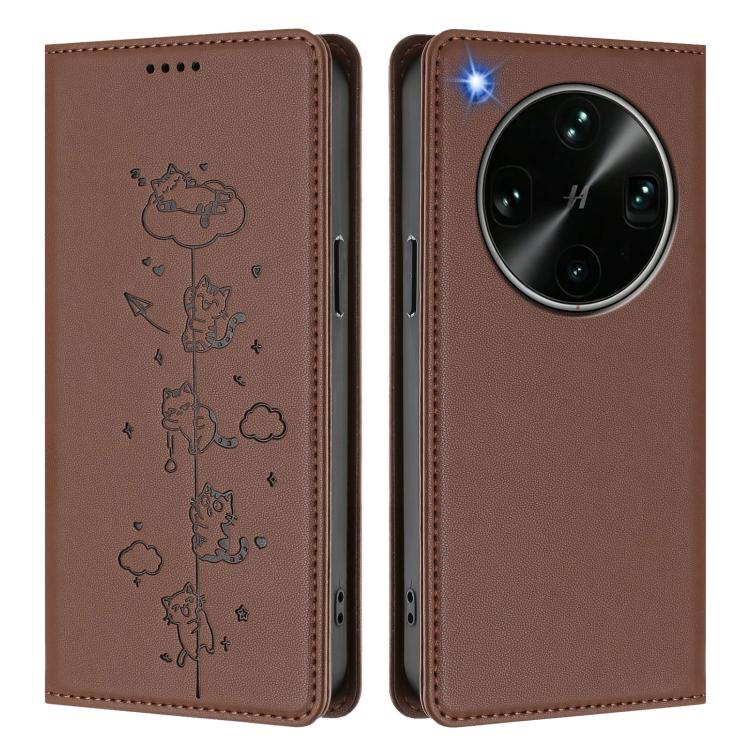 For OPPO Find X9 Ultra Cute Cats Embossed Magnetic RFID Vegan Leather Phone Case