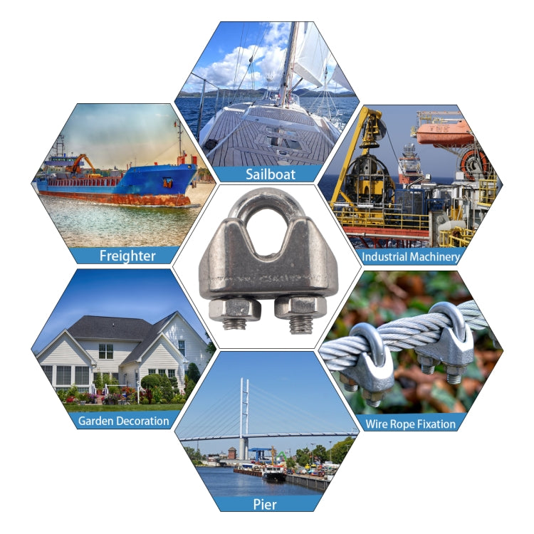 30 PCS M6 304 Stainless Steel Wire Rope Cable Clip Clamp with Thimble Triangle Ring