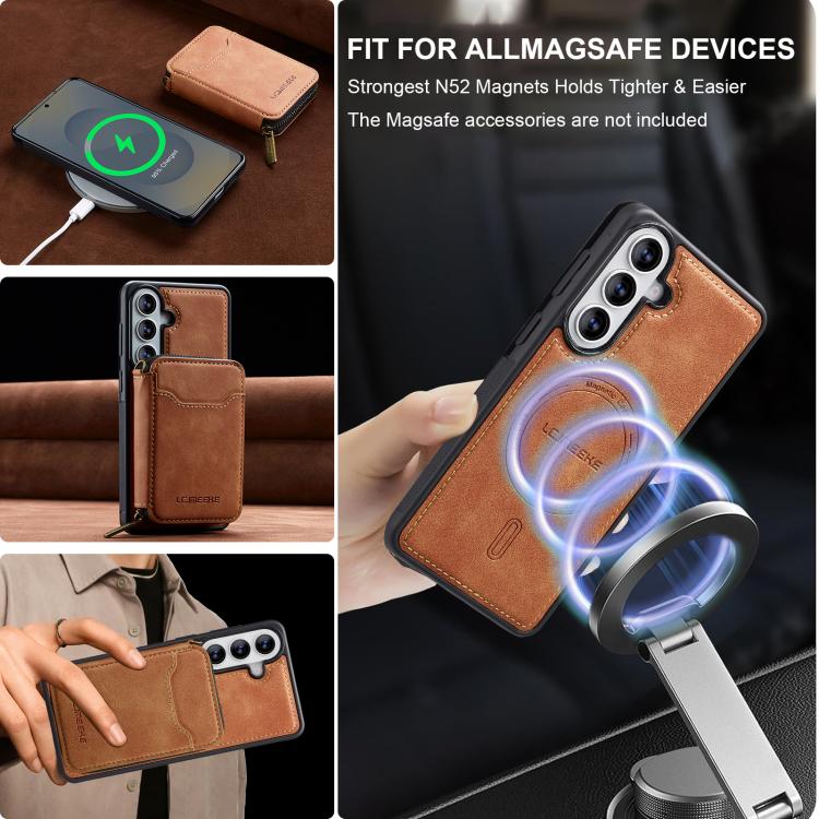 For Samsung Galaxy A57 5G LC.IMEEKE L6 Series Zipper Card Bag MagSafe Magnetic Phone Case