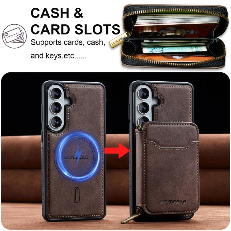 For Samsung Galaxy A57 5G LC.IMEEKE L6 Series Zipper Card Bag MagSafe Magnetic Phone Case
