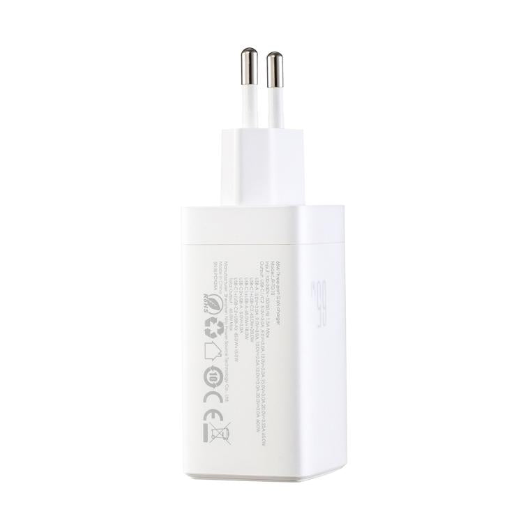 JOYROOM JR-TG10 65W GaN Dual Type-C, USB 3-Port Charger with Type-C to Type-C Cable, Plug:EU Plug