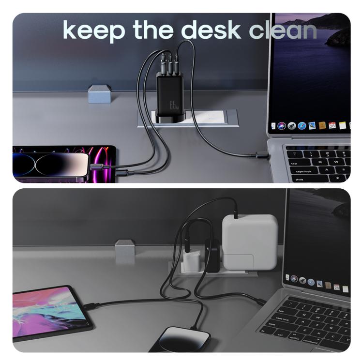 JOYROOM JR-TG10 65W GaN Dual Type-C, USB 3-Port Charger with Type-C to Type-C Cable, Plug:UK Plug