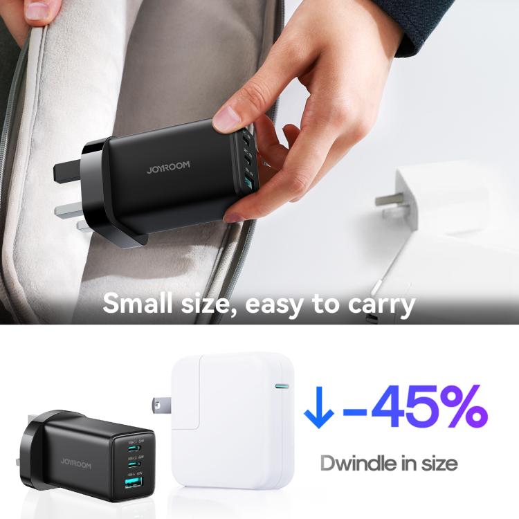 JOYROOM JR-TG10 65W GaN Dual Type-C, USB 3-Port Charger with Type-C to Type-C Cable, Plug:UK Plug