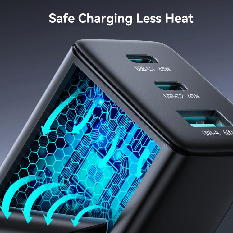 JOYROOM JR-TG10 65W GaN Dual Type-C, USB 3-Port Charger with Type-C to Type-C Cable, Plug:UK Plug