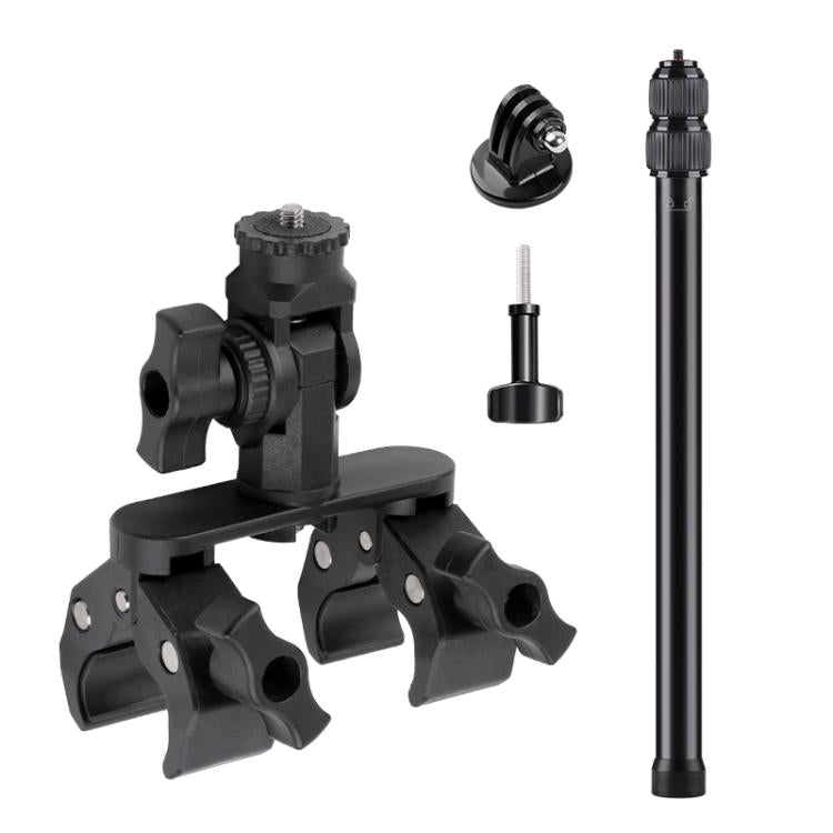 Universal Action Camera Bicycle Handlebar Double-Crab Clamp With Extension Rod & Adapter & Screw - Black