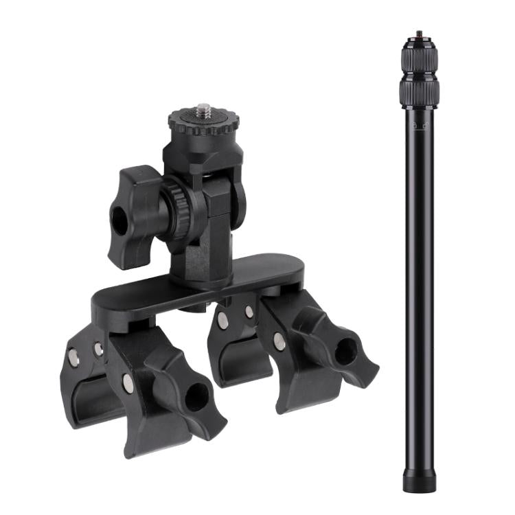 Universal Action Camera Bicycle Handlebar Double-Crab Clamp With Extension Rod - Black