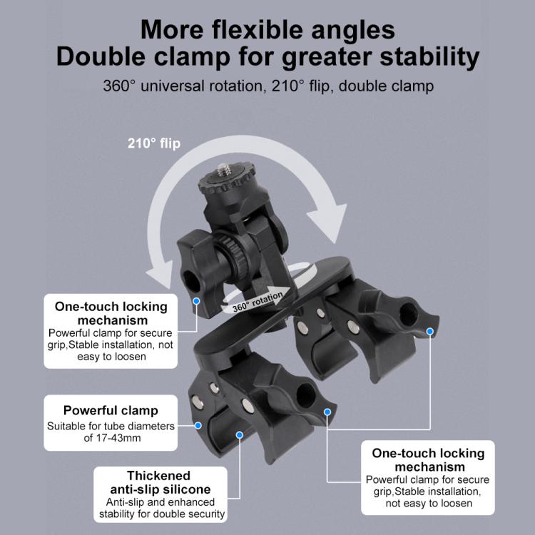 Universal Action Camera Bicycle Handlebar Double-Crab Clamp Single Clamp - Black