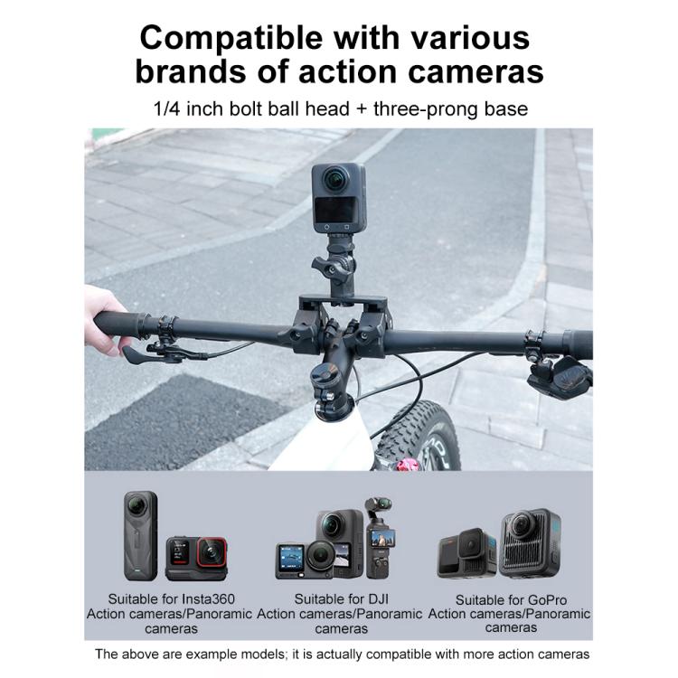 Universal Action Camera Bicycle Handlebar Double-Crab Clamp Single Clamp - Black