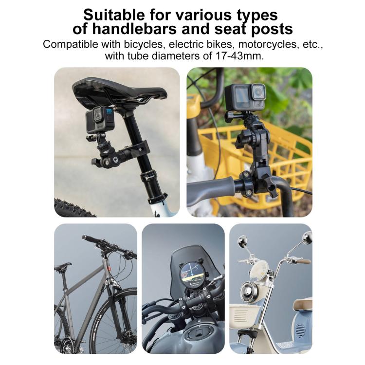 Universal Action Camera Bicycle Handlebar Single-Crab Clamp With Adapter & Screw - Black
