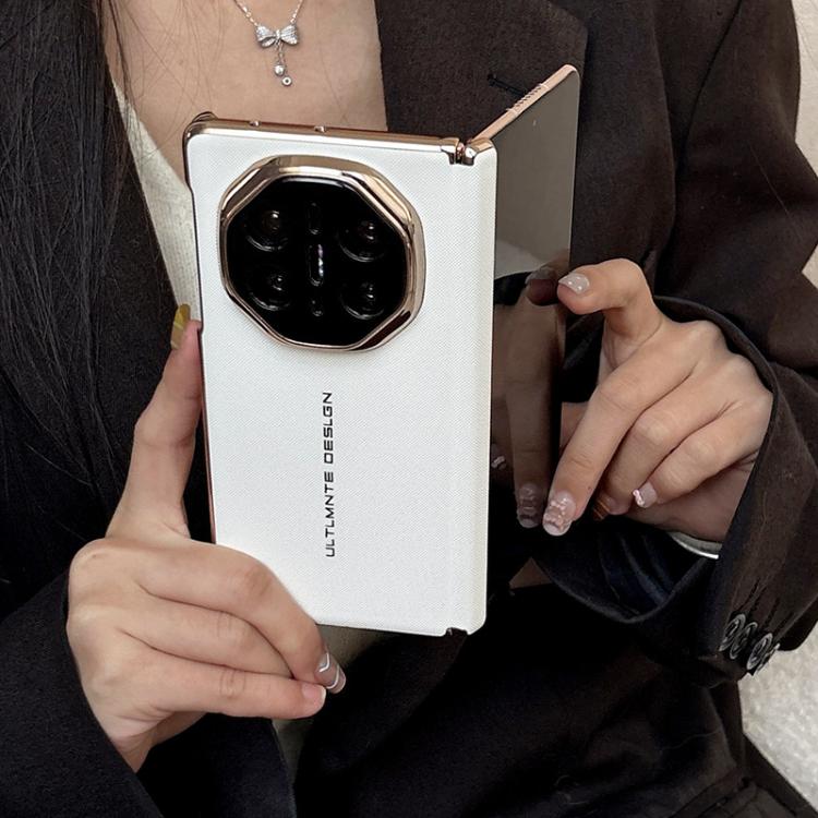 For Huawei Mate X6 Dual-axis Woven Vegan Leather Texture Electroplated Phone Case