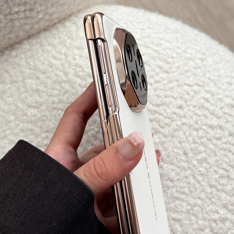 For Huawei Mate X6 Dual-axis Woven Vegan Leather Texture Electroplated Phone Case