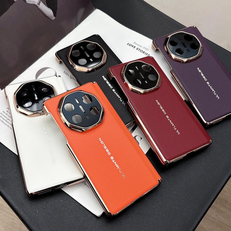 For Huawei Mate X6 Dual-axis Woven Vegan Leather Texture Electroplated Phone Case