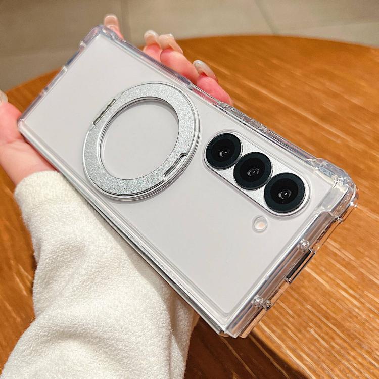 For Galaxy Z Fold5 Four Corner Shockproof Space Magnetic Phone Case with 360 Degrees Rotating Holder - Transparent