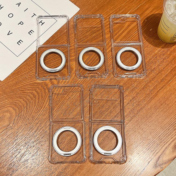 For Galaxy Z Fold4 Four Corner Shockproof Space Magnetic Phone Case with 360 Degrees Rotating Holder - Transparent