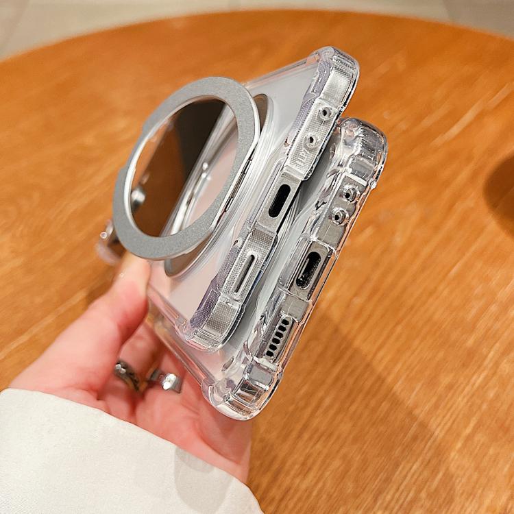 For Galaxy Z Fold6 Four Corner Shockproof Space Magnetic Phone Case with 360 Degrees Rotating Holder - Transparent