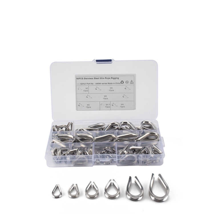 60 PCS M1.5-M6 304 Stainless Steel Cable Rope Thimble Triangle Ring