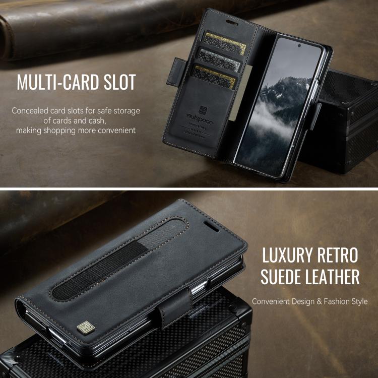 For Samsung Galaxy Z Fold7 5G AutSpace A11 Side Buckle MagSafe Magnetic RFID Phone Leather Case