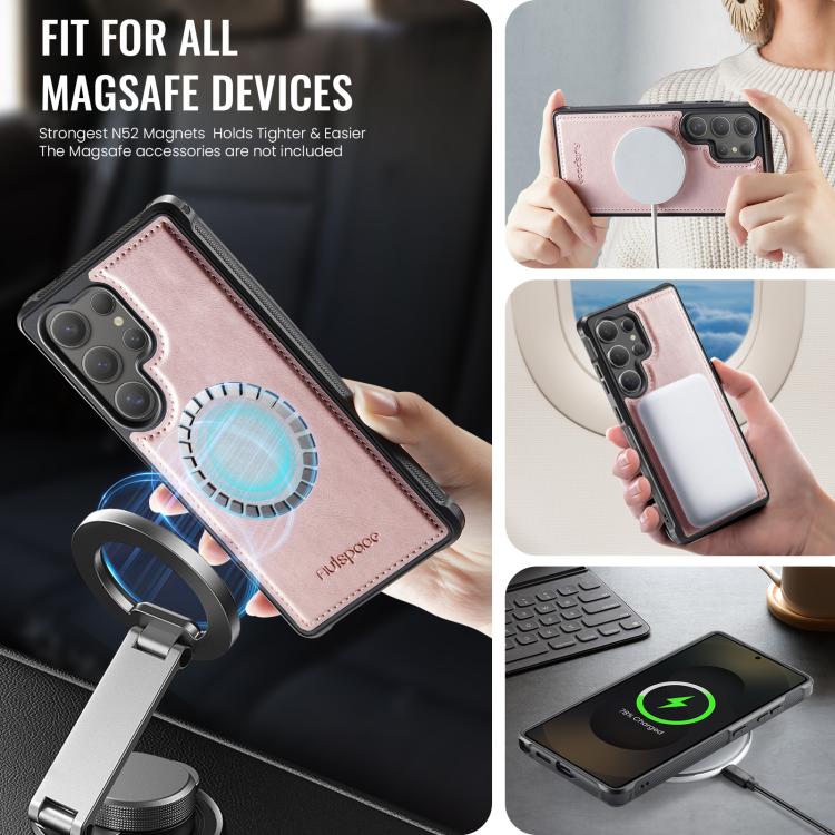For Samsung Galaxy S24 Ultra 5G AutSpace A12 MagSafe Magnetic RFID Card Bag Phone Case