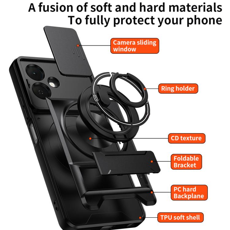 For Tecno Pop 10 / Smart 10 4G Lens Sliding Window Multifunctional Magnetic Shockproof Phone Case