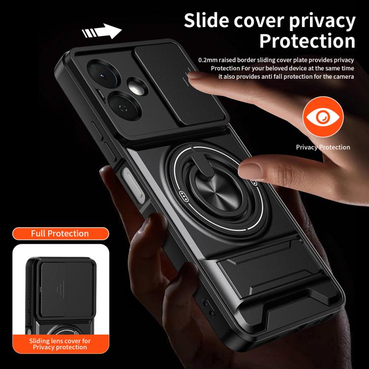 For Tecno Pop 10 / Smart 10 4G Lens Sliding Window Multifunctional Magnetic Shockproof Phone Case