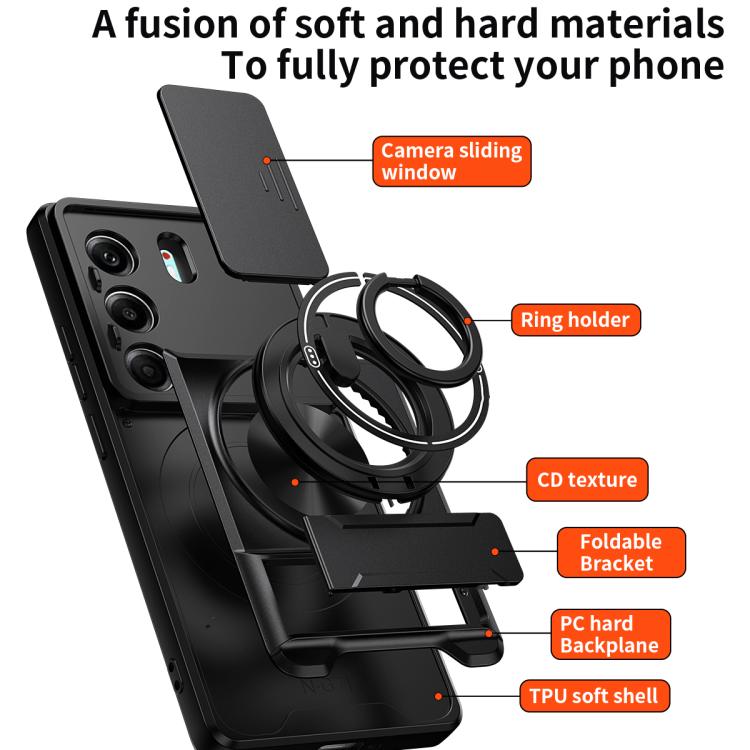 For Tecno Camon 40 Pro 4G Lens Sliding Window Multifunctional Magnetic Shockproof Phone Case