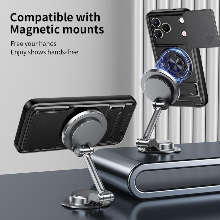 For Tecno Spark 50 4G Lens Sliding Window Multifunctional Magnetic Shockproof Phone Case