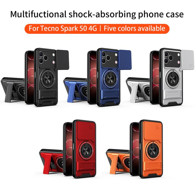 For Tecno Spark 50 4G Lens Sliding Window Multifunctional Magnetic Shockproof Phone Case