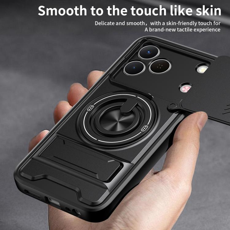 For Tecno Spark 50 4G Lens Sliding Window Multifunctional Magnetic Shockproof Phone Case