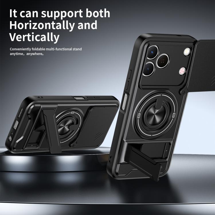 For Tecno Spark 50 4G Lens Sliding Window Multifunctional Magnetic Shockproof Phone Case