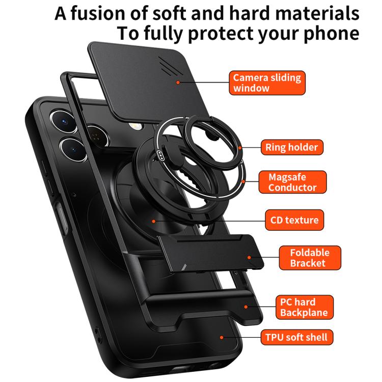 For Tecno Spark 50 4G Lens Sliding Window Multifunctional Magnetic Shockproof Phone Case