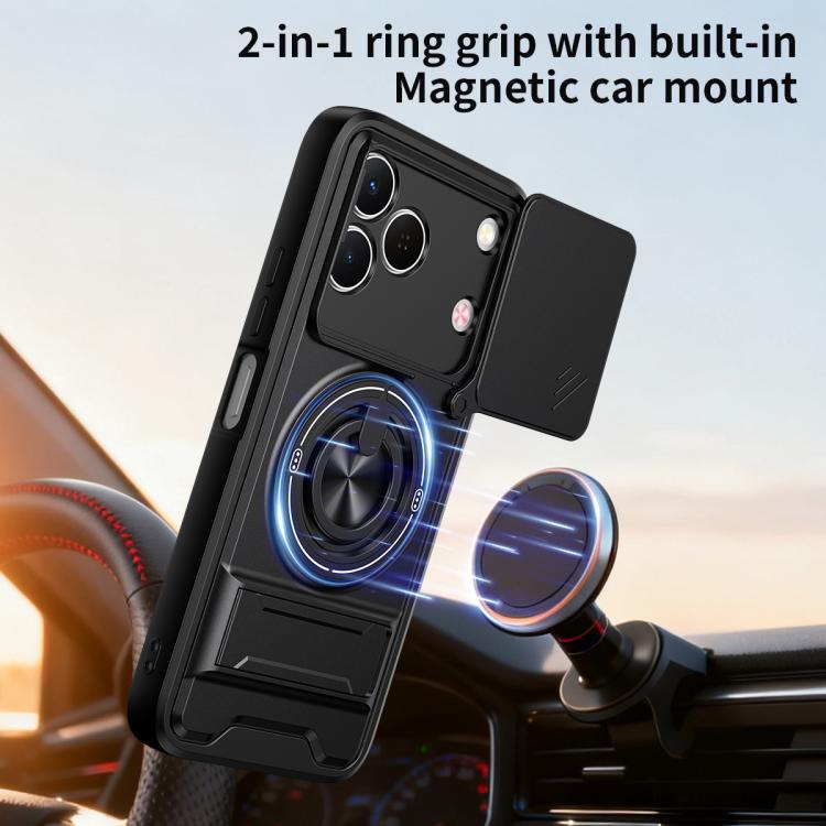 For Tecno Spark 50 4G Lens Sliding Window Multifunctional Magnetic Shockproof Phone Case
