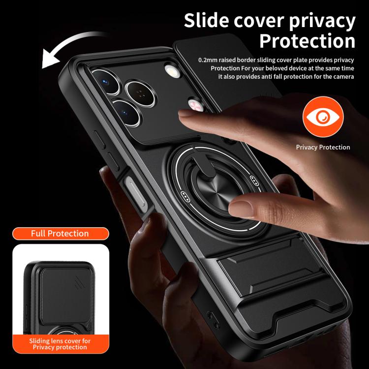 For Tecno Spark 50 4G Lens Sliding Window Multifunctional Magnetic Shockproof Phone Case