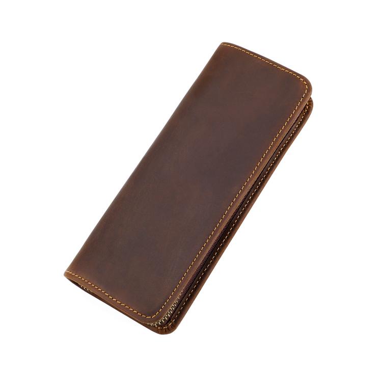Vintage Genuine Leather Square Zipper Pen Pouch Pencil Case